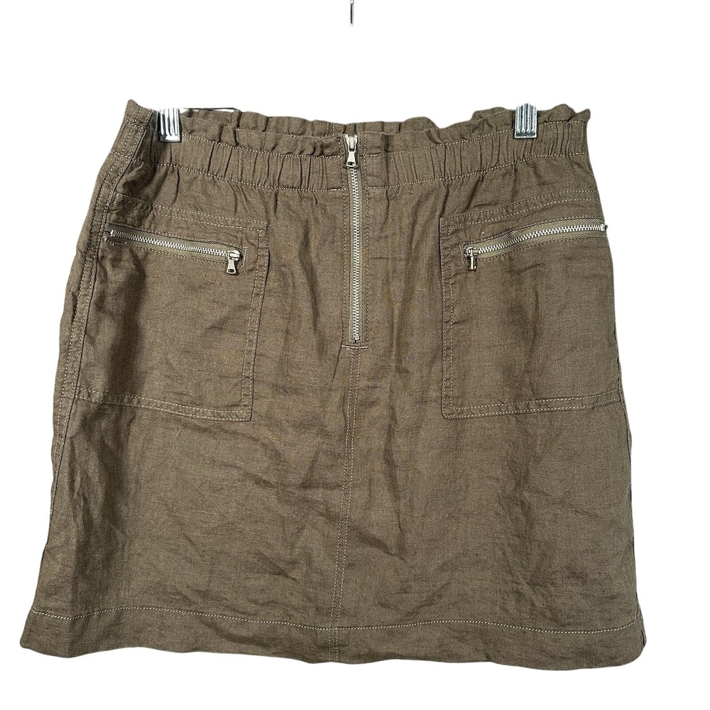 Lou Grey Skirt Women's Size XS Green Mini Zipper Pockets 100% Linen‎